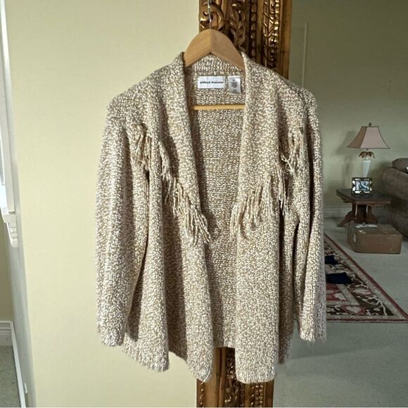 Alfred Dunner Yellow/White Fringed Cardigan Size XL Open Sweater - Picture 1 of 3